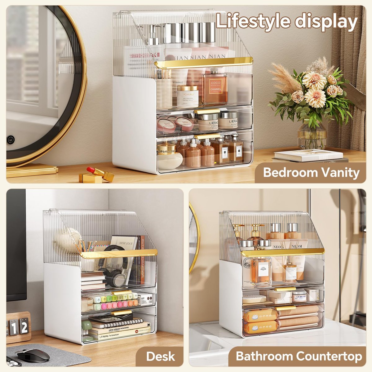 Clear 3-Tier Makeup Organizer Countertop with Lid - Ducoak Acrylic Skincare Storage for Vanity, Bathroom & Desk Avelisse