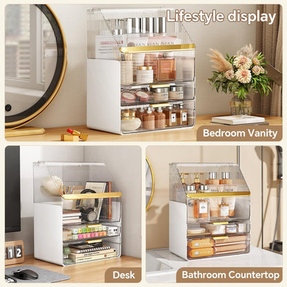 Clear 3-Tier Makeup Organizer Countertop with Lid - Ducoak Acrylic Skincare Storage for Vanity, Bathroom & Desk Avelisse