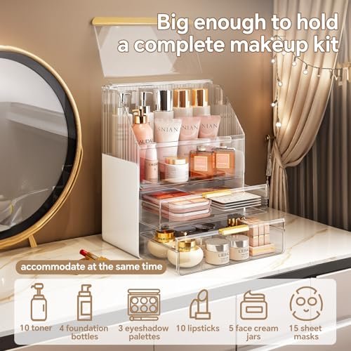 Clear 3-Tier Makeup Organizer Countertop with Lid - Ducoak Acrylic Skincare Storage for Vanity, Bathroom & Desk Avelisse