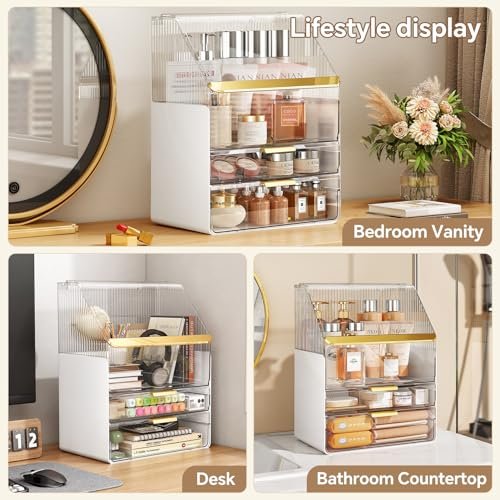 Clear 3-Tier Makeup Organizer Countertop with Lid - Ducoak Acrylic Skincare Storage for Vanity, Bathroom & Desk Avelisse
