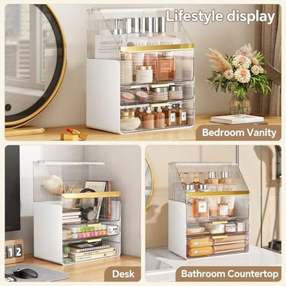 Clear 3-Tier Makeup Organizer Countertop with Lid - Ducoak Acrylic Skincare Storage for Vanity, Bathroom & Desk Avelisse