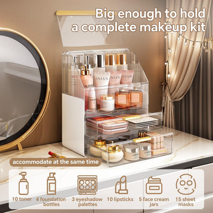 Clear 3-Tier Makeup Organizer Countertop with Lid - Ducoak Acrylic Skincare Storage for Vanity, Bathroom & Desk Avelisse