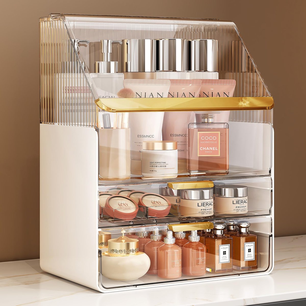 Clear 3-Tier Makeup Organizer Countertop with Lid - Ducoak Acrylic Skincare Storage for Vanity, Bathroom & Desk Avelisse