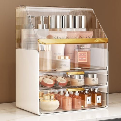 Clear 3-Tier Makeup Organizer Countertop with Lid - Ducoak Acrylic Skincare Storage for Vanity, Bathroom & Desk Avelisse