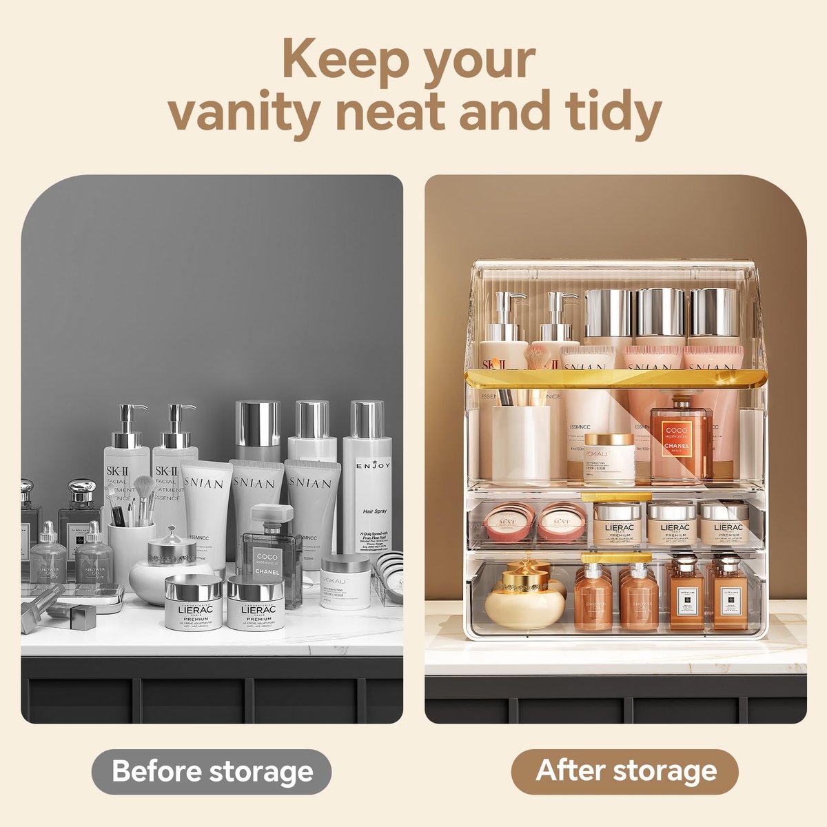 Clear 3-Tier Makeup Organizer Countertop with Lid - Ducoak Acrylic Skincare Storage for Vanity, Bathroom & Desk Avelisse