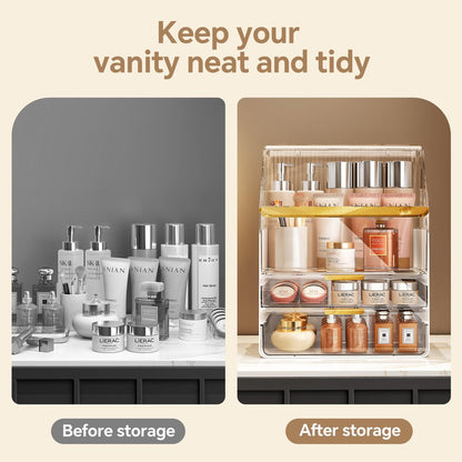 Clear 3-Tier Makeup Organizer Countertop with Lid - Ducoak Acrylic Skincare Storage for Vanity, Bathroom & Desk Avelisse