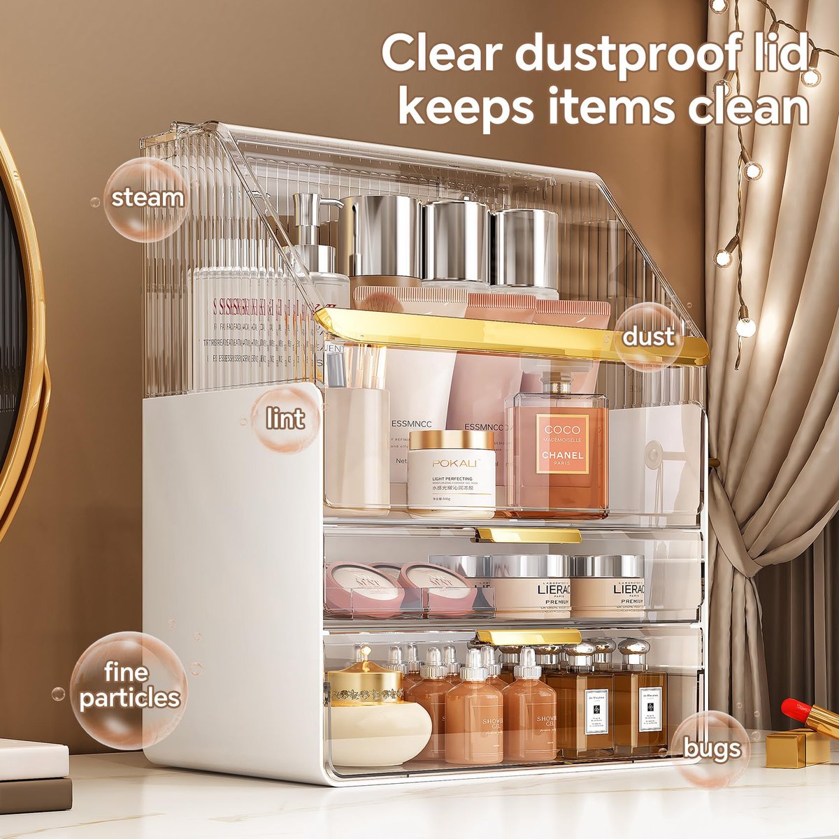 Clear 3-Tier Makeup Organizer Countertop with Lid - Ducoak Acrylic Skincare Storage for Vanity, Bathroom & Desk Avelisse