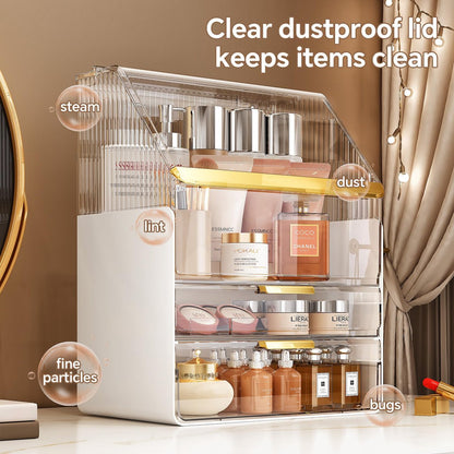 Clear 3-Tier Makeup Organizer Countertop with Lid - Ducoak Acrylic Skincare Storage for Vanity, Bathroom & Desk Avelisse