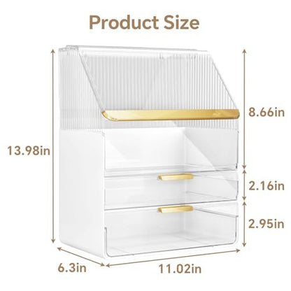 Clear 3-Tier Makeup Organizer Countertop with Lid - Ducoak Acrylic Skincare Storage for Vanity, Bathroom & Desk Avelisse