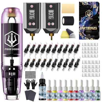 POSEIDON Tattoo Kit for Beginners – Complete Tattoo Gun Kit with 2 Power Supplies, 11 Inks & 20 Needles Avelisse