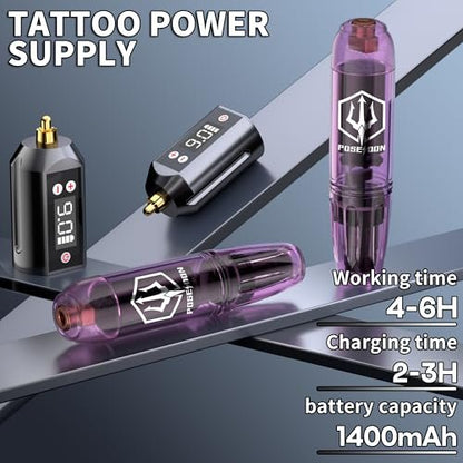 POSEIDON Tattoo Kit for Beginners – Complete Tattoo Gun Kit with 2 Power Supplies, 11 Inks & 20 Needles Avelisse