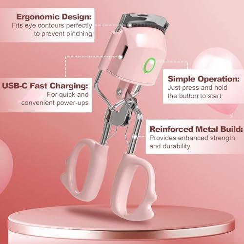 Heated Eyelash Curler Fast Heat Up in 15s, Electric Lash Curler with 2 Temperature Modes for 24H Long-Lasting Curls, Type-C Rechargeable, Quick Natural Curling Eye Lashes (Pink) Avelisse