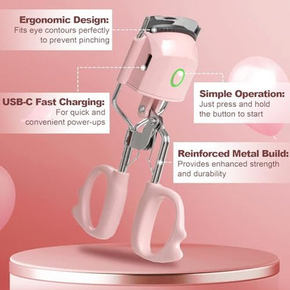 Heated Eyelash Curler Fast Heat Up in 15s, Electric Lash Curler with 2 Temperature Modes for 24H Long-Lasting Curls, Type-C Rechargeable, Quick Natural Curling Eye Lashes (Pink) Avelisse