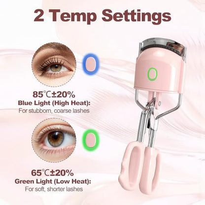 Heated Eyelash Curler Fast Heat Up in 15s, Electric Lash Curler with 2 Temperature Modes for 24H Long-Lasting Curls, Type-C Rechargeable, Quick Natural Curling Eye Lashes (Pink) Avelisse