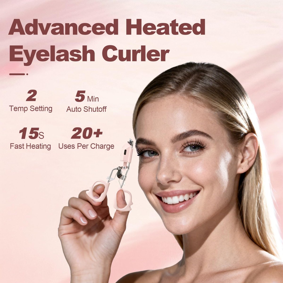 Heated Eyelash Curler Fast Heat Up in 15s, Electric Lash Curler with 2 Temperature Modes for 24H Long-Lasting Curls, Type-C Rechargeable, Quick Natural Curling Eye Lashes (Pink) Avelisse