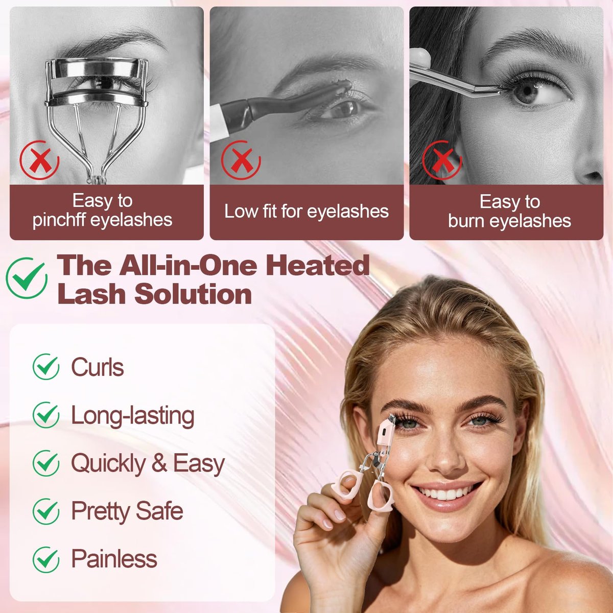 Heated Eyelash Curler Fast Heat Up in 15s, Electric Lash Curler with 2 Temperature Modes for 24H Long-Lasting Curls, Type-C Rechargeable, Quick Natural Curling Eye Lashes (Pink) Avelisse
