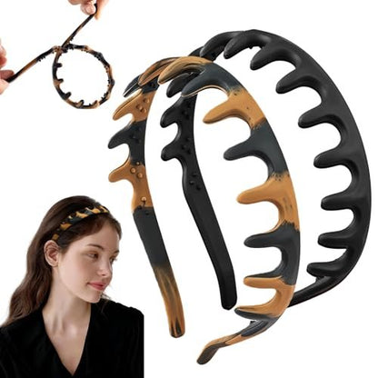 rytopt 2-Pack Toothed Non-Slip Headbands for Women - Zig Zag Silicone U-Shape Fashion Hair Headband, No Headache Design (Black Stripe)