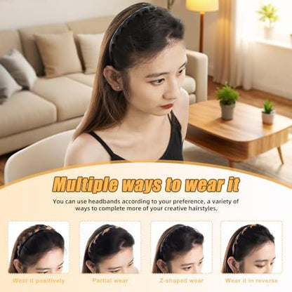 rytopt 2-Pack Toothed Non-Slip Headbands for Women - Zig Zag Silicone U-Shape Fashion Hair Headband, No Headache Design (Black Stripe)