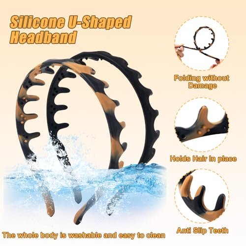rytopt 2-Pack Toothed Non-Slip Headbands for Women - Zig Zag Silicone U-Shape Fashion Hair Headband, No Headache Design (Black Stripe) - görsel 4