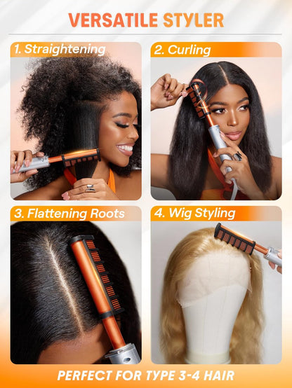 SHEGLAM Hot Comb Straightener Brush for Black Women Hair – 30s Fast Heating, 5 Temperature Settings, Dual Voltage, for Wigs, Insulated Protection Styler with Gloss Pro™ Coating Avelisse