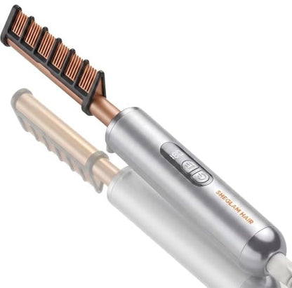 SHEGLAM Hot Comb Straightener Brush for Black Women Hair – 30s Fast Heating, 5 Temperature Settings, Dual Voltage, for Wigs, Insulated Protection Styler with Gloss Pro™ Coating Avelisse