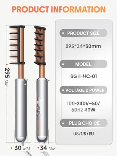 SHEGLAM Hot Comb Straightener Brush for Black Women Hair – 30s Fast Heating, 5 Temperature Settings, Dual Voltage, for Wigs, Insulated Protection Styler with Gloss Pro™ Coating Avelisse