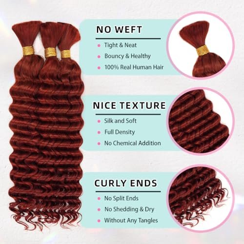 22 Inch Deep Wave Human Braiding Hair for Boho Braids - 50g 1 Bundle/Pack Pink 100% Unprocessed 12A Brazilian Virgin Human Hair Bulk, No Weft, Wet & Wavy Curly Extensions - görsel 8