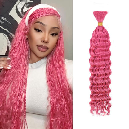 22 Inch Deep Wave Human Braiding Hair for Boho Braids - 50g 1 Bundle/Pack Pink 100% Unprocessed 12A Brazilian Virgin Human Hair Bulk, No Weft, Wet & Wavy Curly Extensions