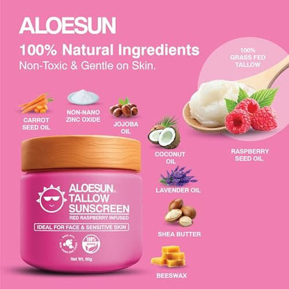 Organic Beef Tallow Sunscreen SPF 30 - Natural Sunblock Lotion for Face and Body with Non Nano Zinc Oxide Mineral Protection - Reef Safe Travel Size Tallow Moisturizer for Adult and Baby - 2.12 Oz Avelisse