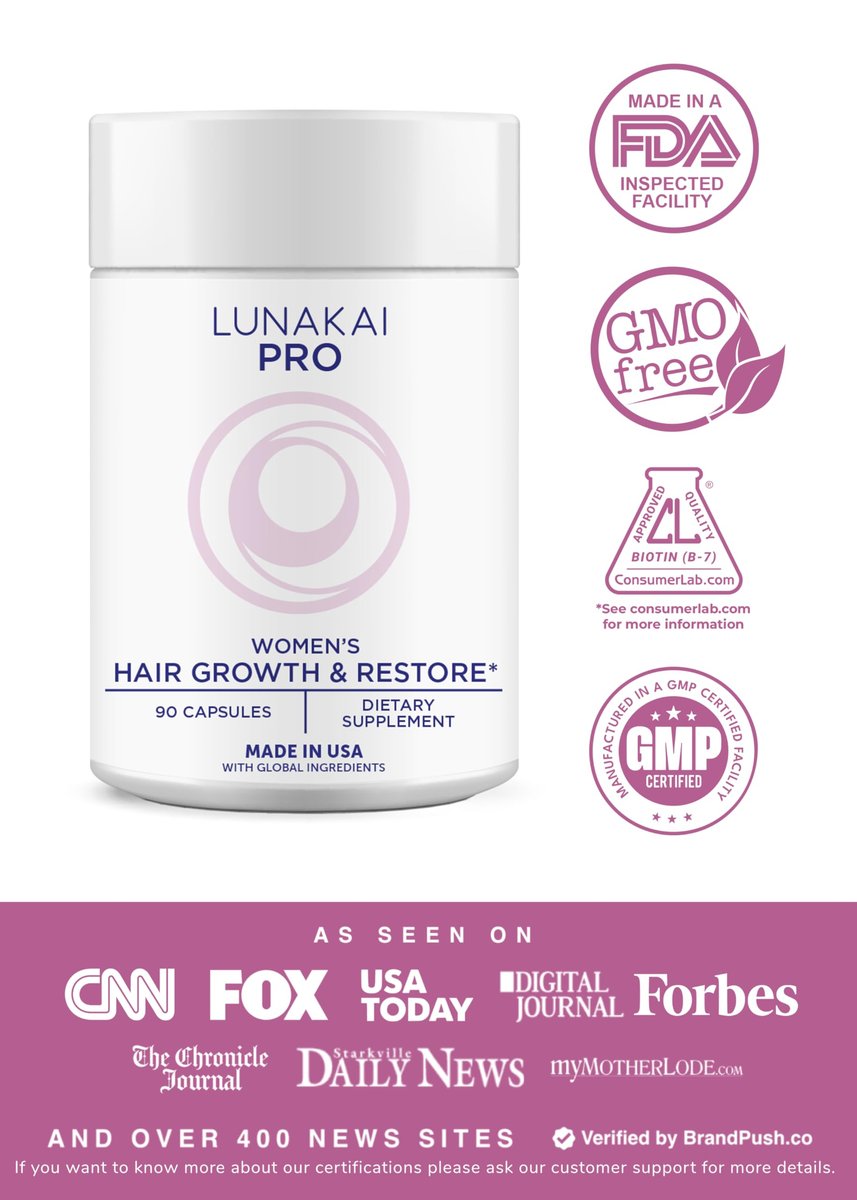 Lunakai USA Made Hair Growth Supplement for Women - Advanced 20 Nutrient with Marine Collagen, Saw Palmetto, Biotin & Keratin - Daily Hair Vitamins for Thicker Strands - 90 Capsules Avelisse