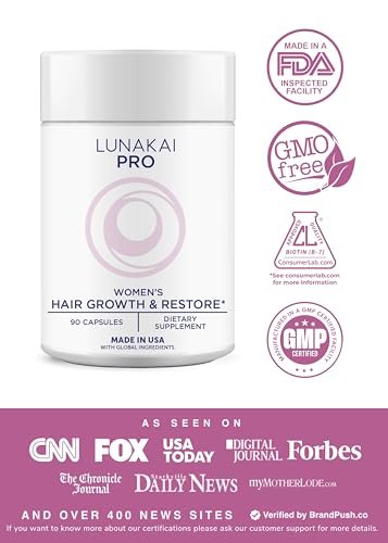 Lunakai USA Made Hair Growth Supplement for Women - Advanced 20 Nutrient with Marine Collagen, Saw Palmetto, Biotin & Keratin - Daily Hair Vitamins for Thicker Strands - 90 Capsules Avelisse