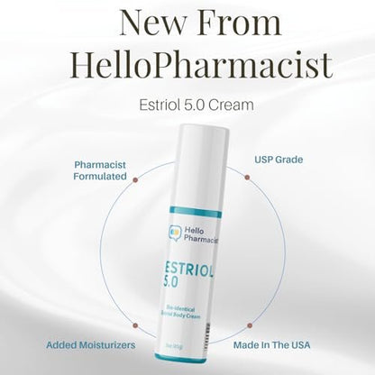 HelloPharmacist Natural Bioidentical Estriol 5.0 Professional Cream for Women - Menopause Support with Hyaluronic Acid & Moisturizers - 3 oz Avelisse