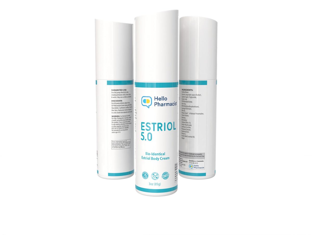 HelloPharmacist Natural Bioidentical Estriol 5.0 Professional Cream for Women - Menopause Support with Hyaluronic Acid & Moisturizers - 3 oz Avelisse