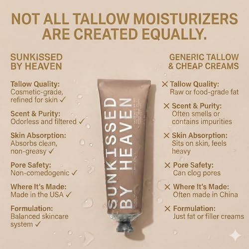 Sunkissed By Heaven Jay Alvarrez Beef Tallow Moisturizer – Cosmetic Grade Refined Grass-Fed & Finished Face Balm with Raw Honey, Jojoba Oil & Beeswax – Unscented for Sensitive & Dry Skin – 2.5 oz Avelisse