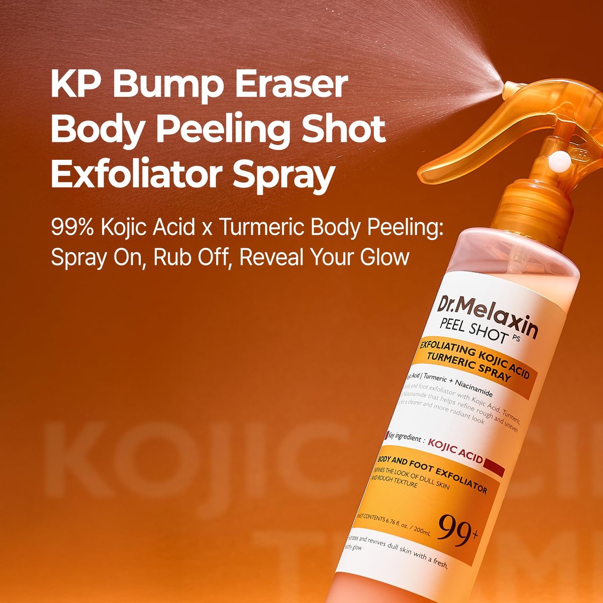 Dr.Melaxin Body Keratin Care Kojic Acid Turmeric Spray with AHA & PHA - Gentle Body Brightening & Exfoliating Peeling Solution, Korean Skincare, 6.76 fl.oz Avelisse
