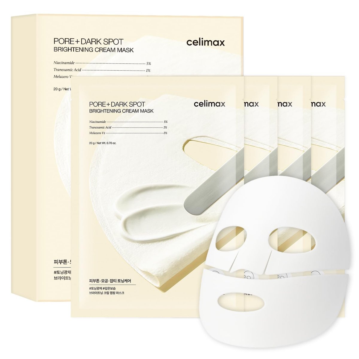 celimax Pore+Dark Spot Brightening Cream Mask 4-Pack | Niacinamide & Tranexamic Acid Sheet Mask for Enlarged Pores, Hyperpigmentation, and Hydration | Korean Skincare Mask - görsel 1