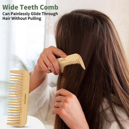 DEBETOOL 5 Pieces Bamboo Comb Set - Natural Wooden Combs for Hair Growth, Anti-Static for Curly/Thick Hair Daily Use