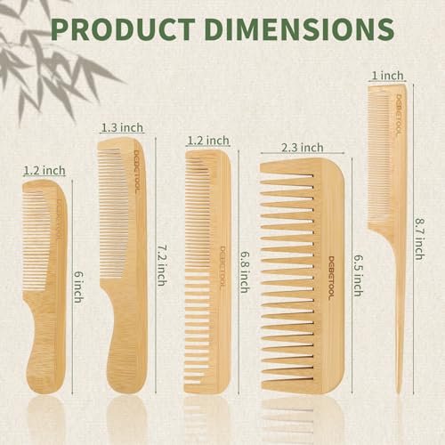 DEBETOOL 5 Pieces Bamboo Comb Set - Natural Wooden Combs for Hair Growth, Anti-Static for Curly/Thick Hair Daily Use - görsel 4