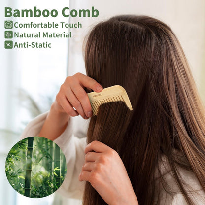 DEBETOOL 5 Pieces Bamboo Comb Set - Natural Wooden Combs for Hair Growth, Anti-Static for Curly/Thick Hair Daily Use