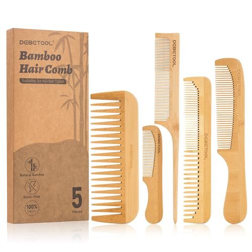 DEBETOOL 5 Pieces Bamboo Comb Set - Natural Wooden Combs for Hair Growth, Anti-Static for Curly/Thick Hair Daily Use - görsel 2