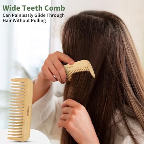 DEBETOOL 5 Pieces Bamboo Comb Set - Natural Wooden Combs for Hair Growth, Anti-Static for Curly/Thick Hair Daily Use - görsel 10