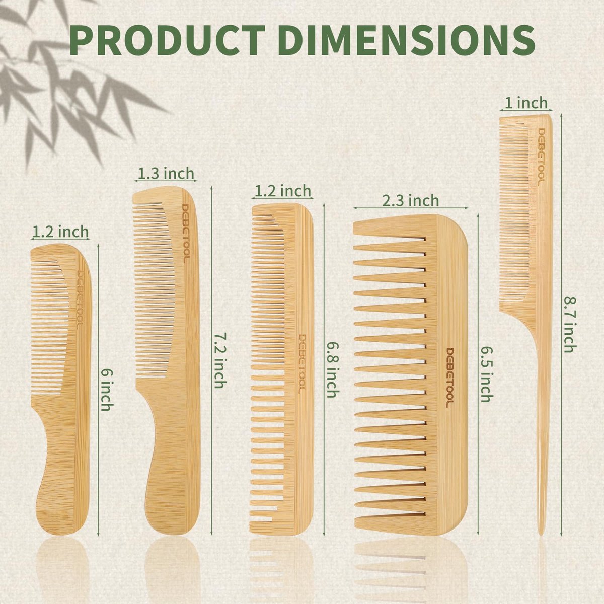DEBETOOL 5 Pieces Bamboo Comb Set - Natural Wooden Combs for Hair Growth, Anti-Static for Curly/Thick Hair Daily Use - görsel 3