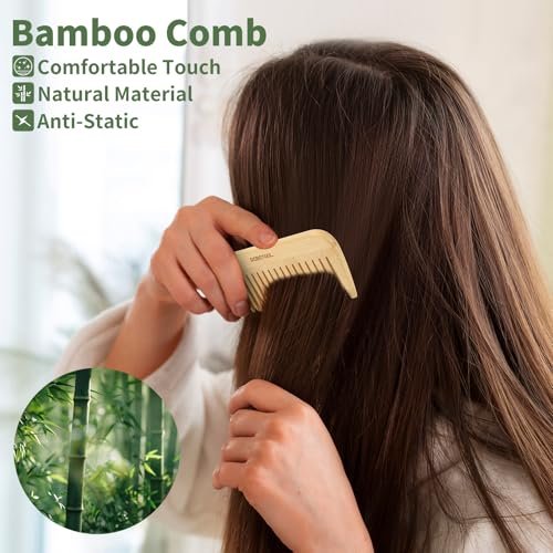 DEBETOOL 5 Pieces Bamboo Comb Set - Natural Wooden Combs for Hair Growth, Anti-Static for Curly/Thick Hair Daily Use - görsel 6