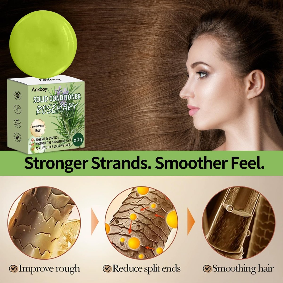 ANKOOY 2 Pack Rosemary Oil Shampoo Bars and Conditioner Set - Strengthens Hair, Thickens Strands, Controls Oil, Supports Scalp Health, Reduces Hair Loss for Men and Women - görsel 10