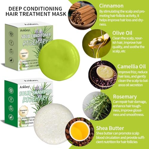 ANKOOY 2 Pack Rosemary Oil Shampoo Bars and Conditioner Set - Strengthens Hair, Thickens Strands, Controls Oil, Supports Scalp Health, Reduces Hair Loss for Men and Women - görsel 3