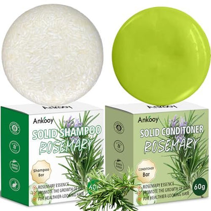 ANKOOY 2 Pack Rosemary Oil Shampoo Bars and Conditioner Set - Strengthens Hair, Thickens Strands, Controls Oil, Supports Scalp Health, Reduces Hair Loss for Men and Women