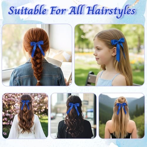 Matwsec Royal Blue Hair Bows with Tails - 2 Pack Fabric Hair Clips for Women and Girls - görsel 12