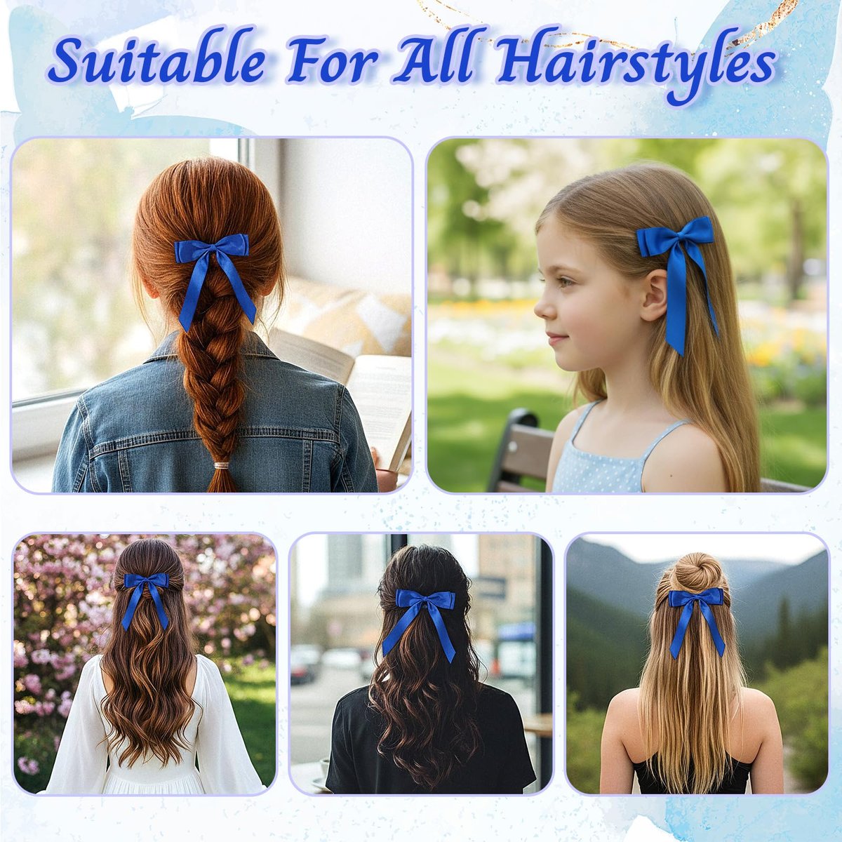 Matwsec Royal Blue Hair Bows with Tails - 2 Pack Fabric Hair Clips for Women and Girls - görsel 11