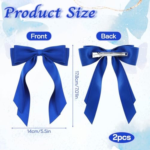 Matwsec Royal Blue Hair Bows with Tails - 2 Pack Fabric Hair Clips for Women and Girls - görsel 4