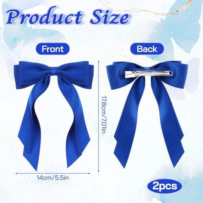 Matwsec Royal Blue Hair Bows with Tails - 2 Pack Fabric Hair Clips for Women and Girls